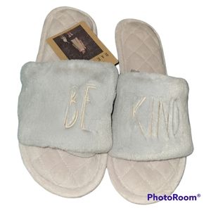 RAE DUNN Be Kind Slide Slippers, L (9/10), Grey, NWT